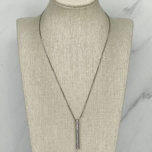 Chico's Silver Tone Rhinestone Bar Pendant Box Chain Necklace